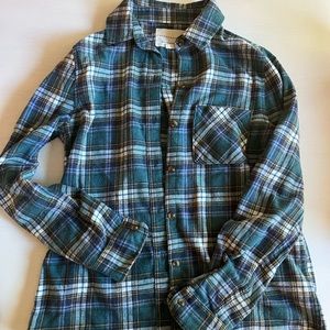 Aeropostale Womens Flannel XS Boyfriend Fir Blue & Green